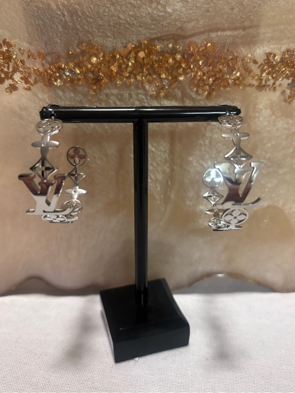 Silver Monogram Drop Earrings